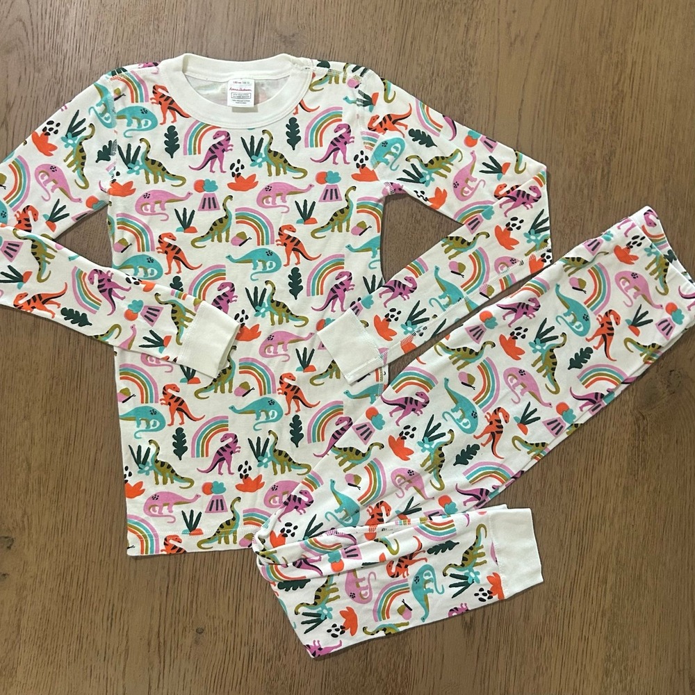 Hanna Andersson Kids Dinosaurs & Colorful Rainbows Pajama Set Size 12